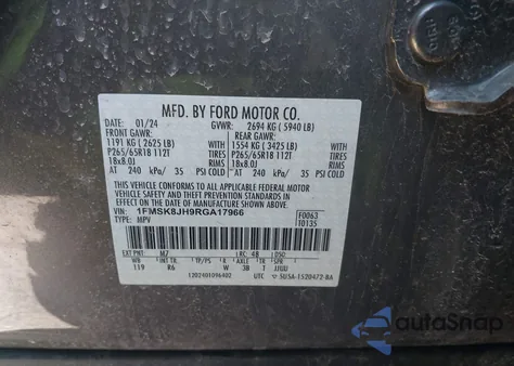 2024 Ford Explorer Timberline from USA, damaged, VIN 1FMSK8JH9RGA17966